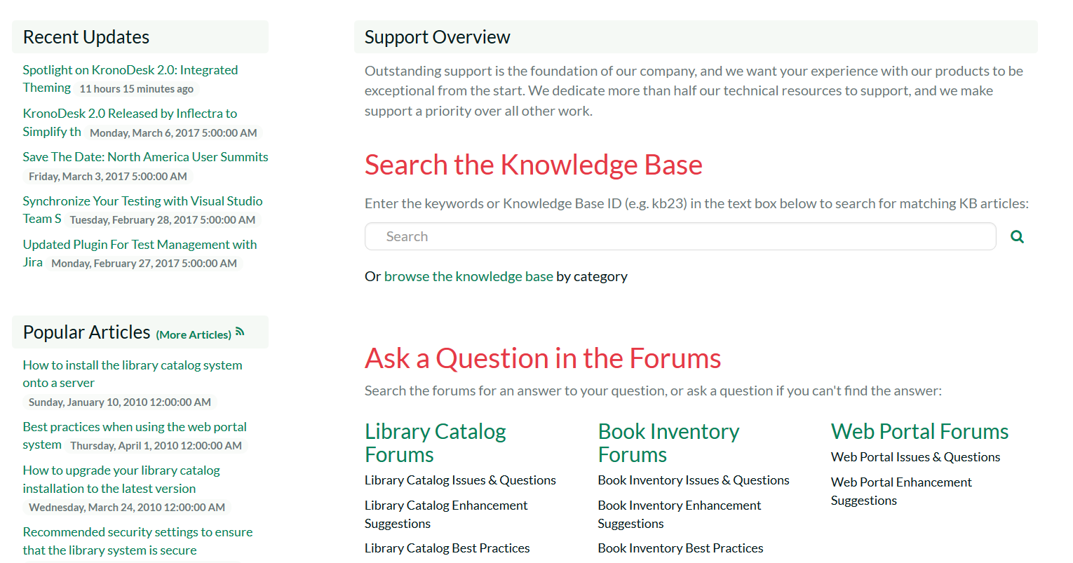 Support customer portal, lets users see recent articles, search for answers and see their open help desk tickets