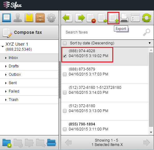 Sfax screenshot: Sfax inbox