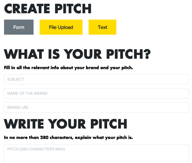 OnePitch screenshot: Create a Pitch