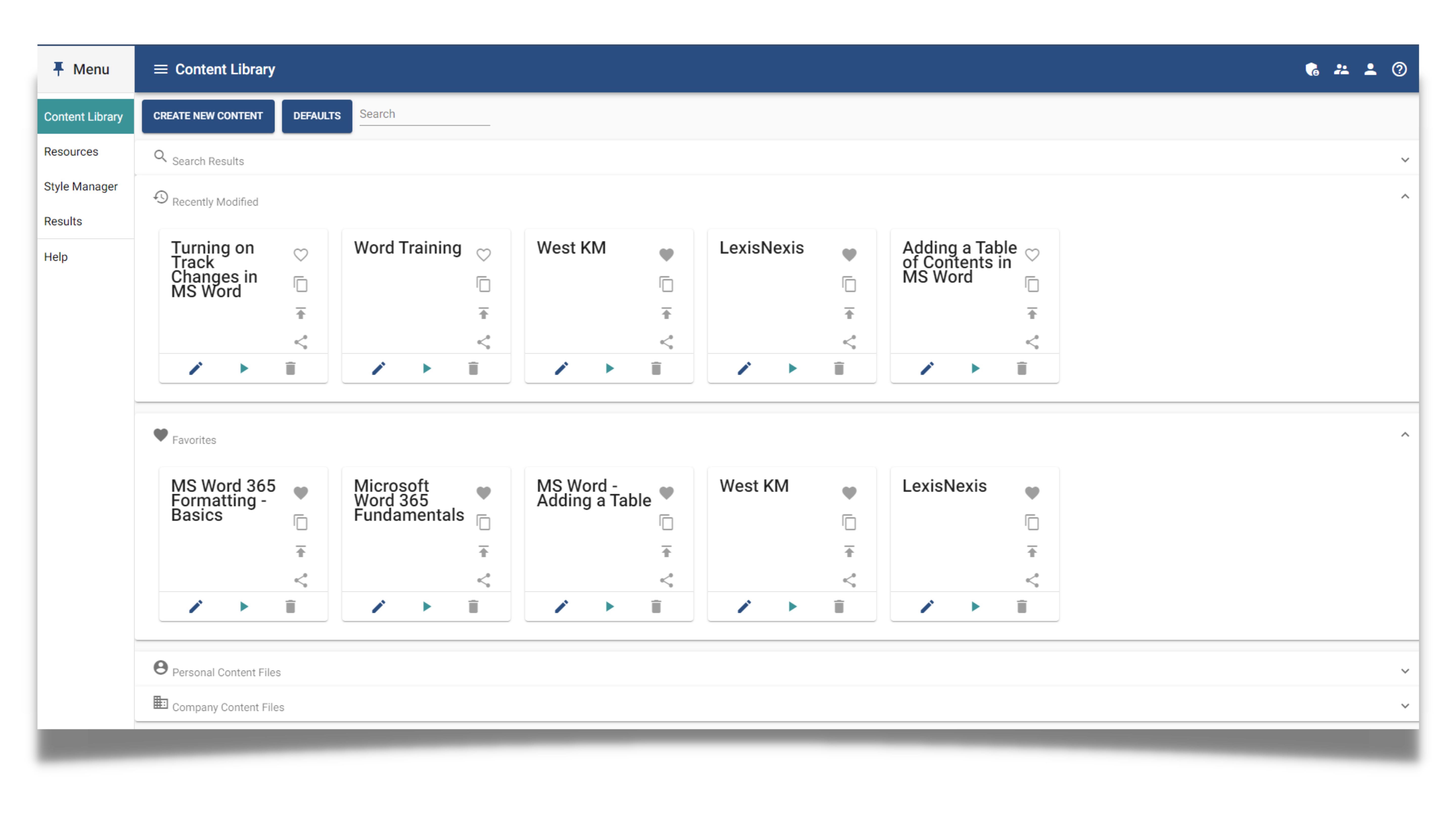 Intellek Create screenshot: Intellek Create Dashboard