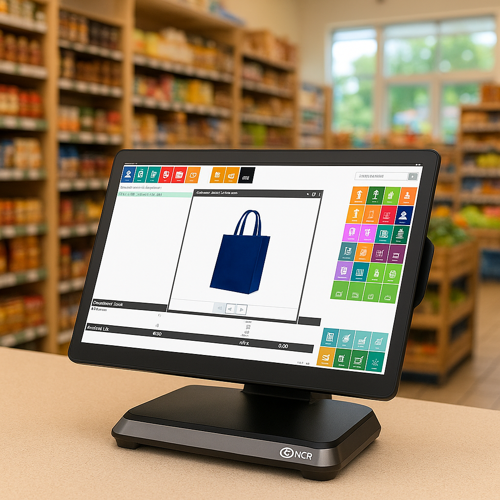 Rapid Grocery POS screenshot: Rapid Grocery POS terminal and touchscreen 