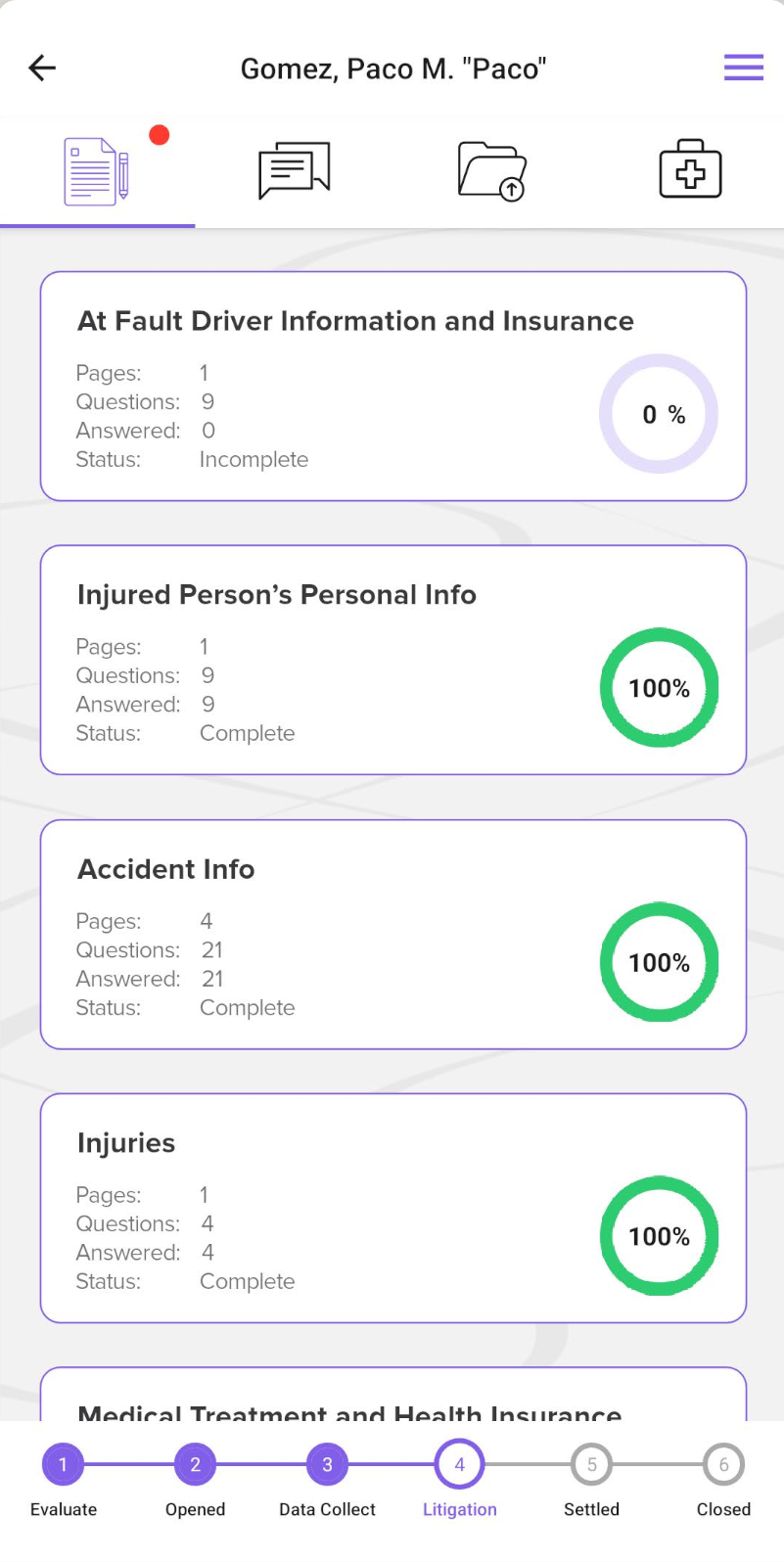 CP Direct screenshot: CP Direct view and update form progress
