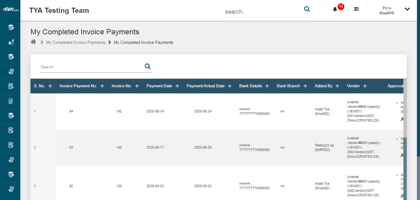 TYASuite Compliance Management invoice payments
