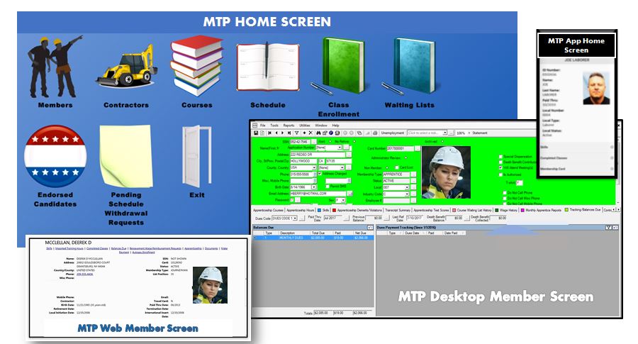Membership Tracking Program (MTP) screenshot: MTP Home and Member Screens