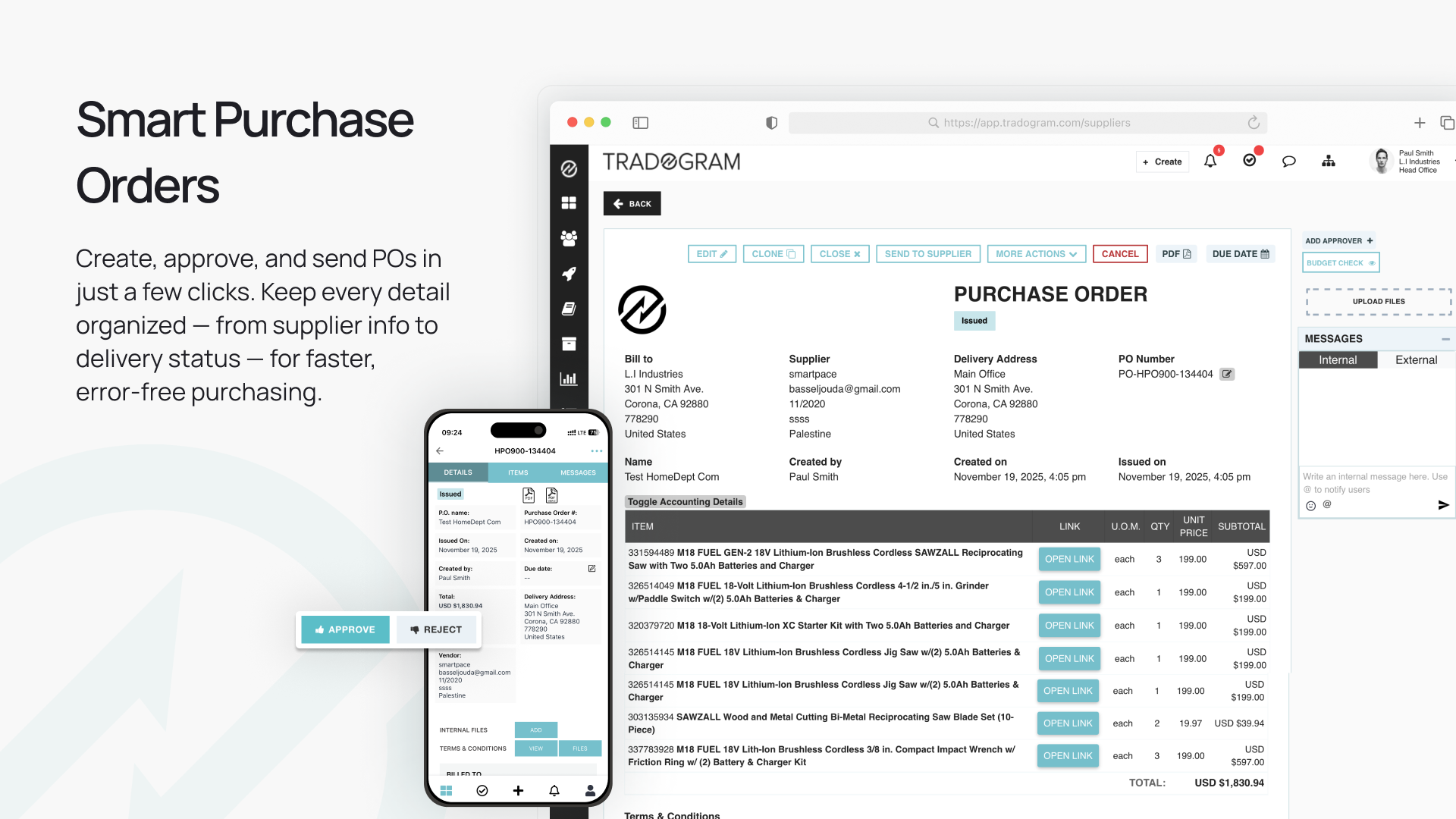 Tradogram Software - Custom POs