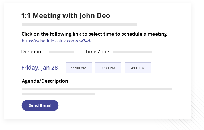 Calrik - Meeting & Appointment Invitation - Effectively self-booking appointments becomes a breeze when you share your up-to-the-minute availability through scheduling links in emails or direct messages.