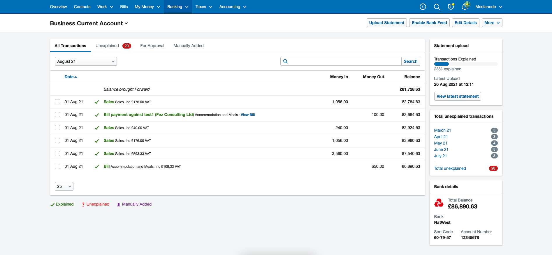 FreeAgent Software - Reconciling transactions in FreeAgent's banking area