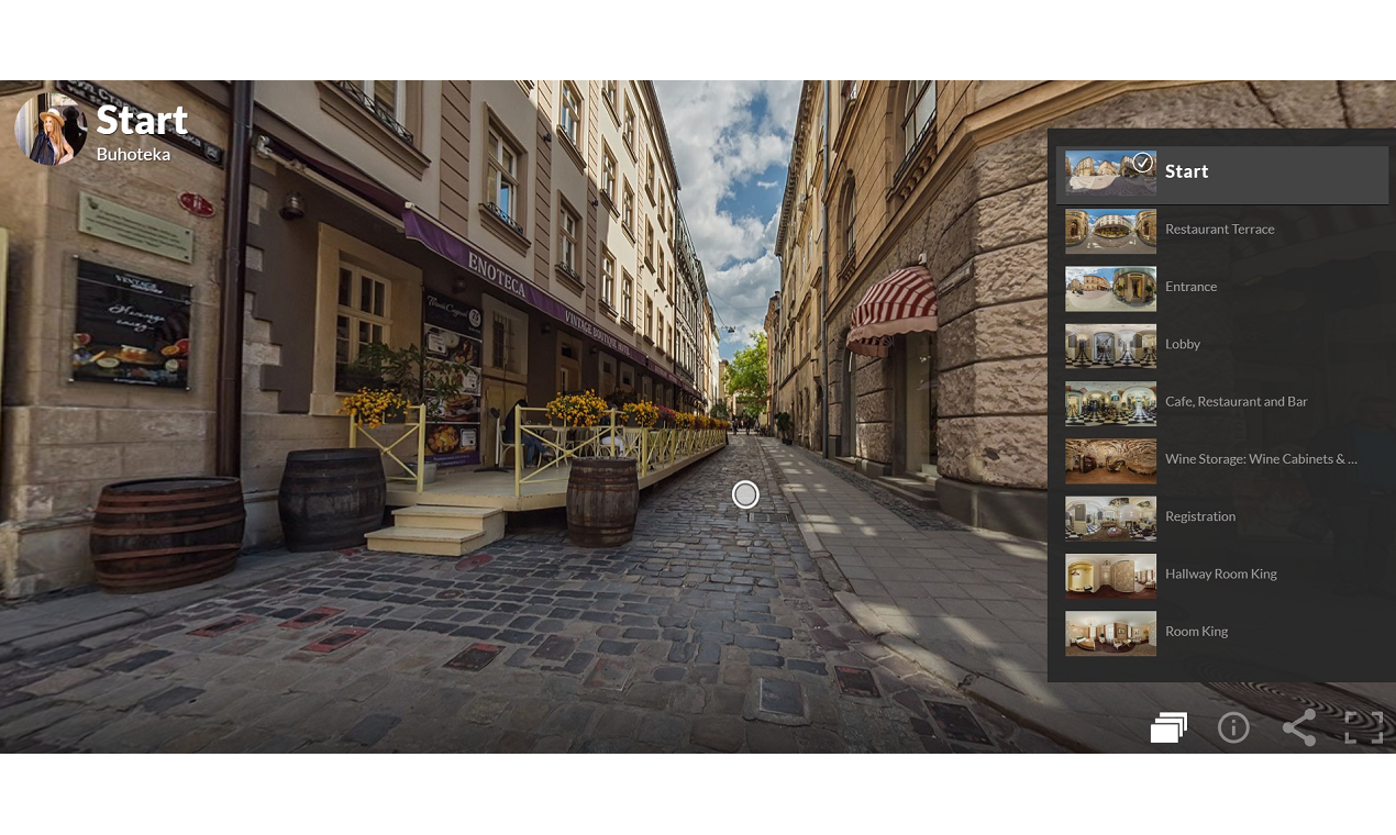 DiveIn Studio screenshot: DiveIn Studio's Navigation List to go to specific scenes within the tour