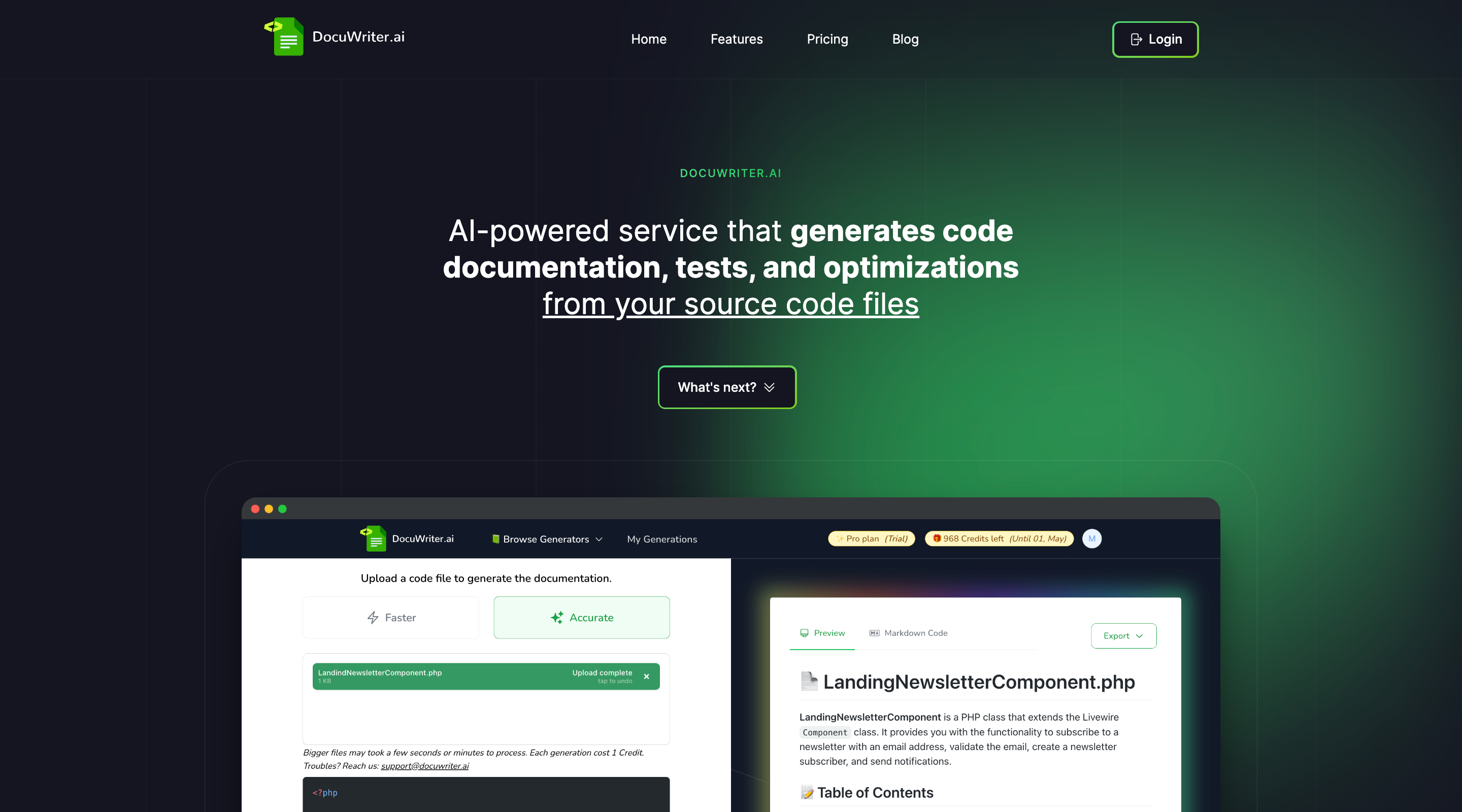 DocuWriter.ai - AI-powered tools to generate Code documentation, Tests, and Code Refactors from your source code files