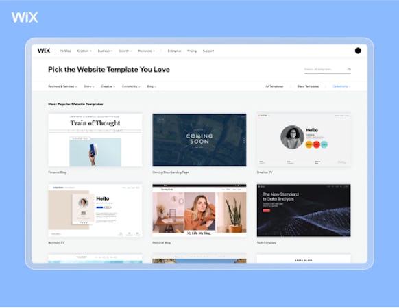 Wix screenshot: Choose from a variety of professional templates