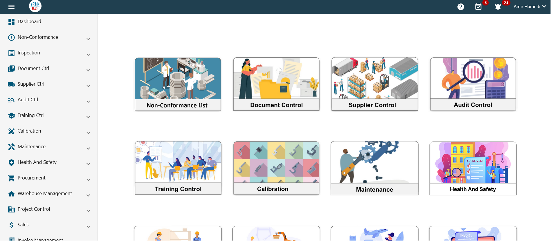 Artintech ERP screenshot: Artintech ERP dashboard