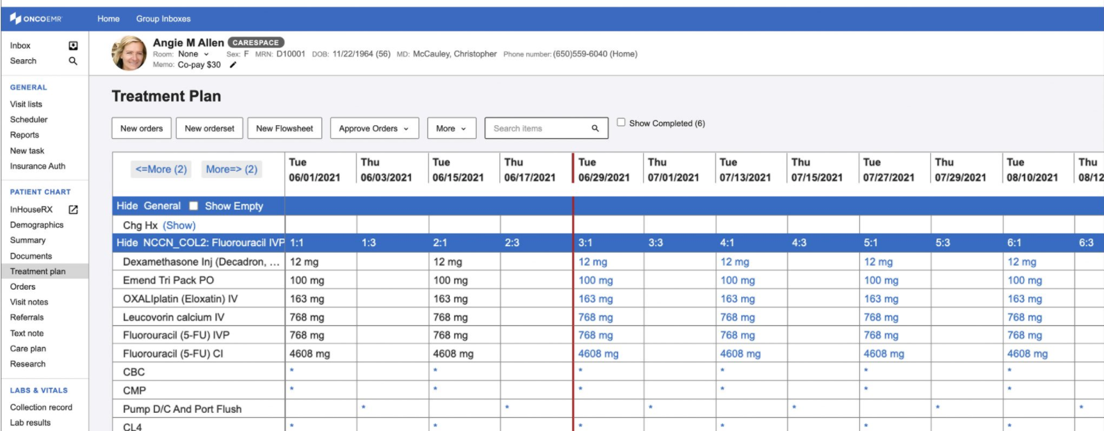 OncoEMR Software - OncoEMR treatment plans