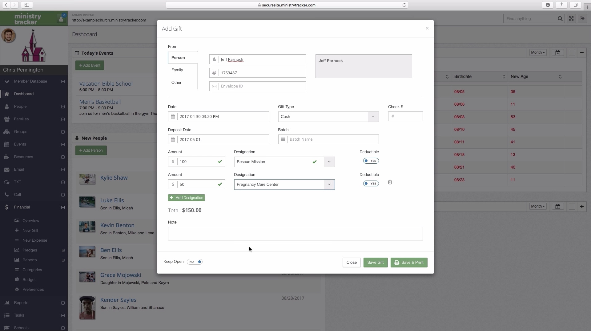 Gifts are easy to enter and easy to track