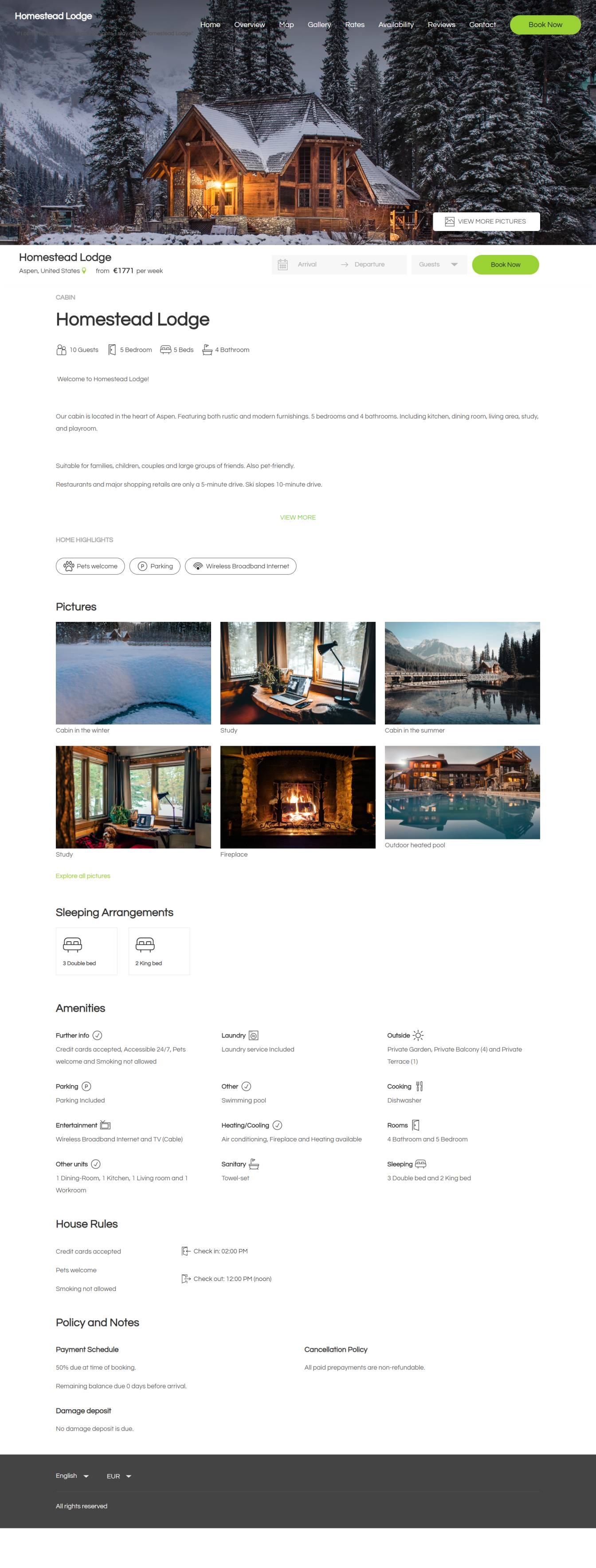 Vacation rental website template
