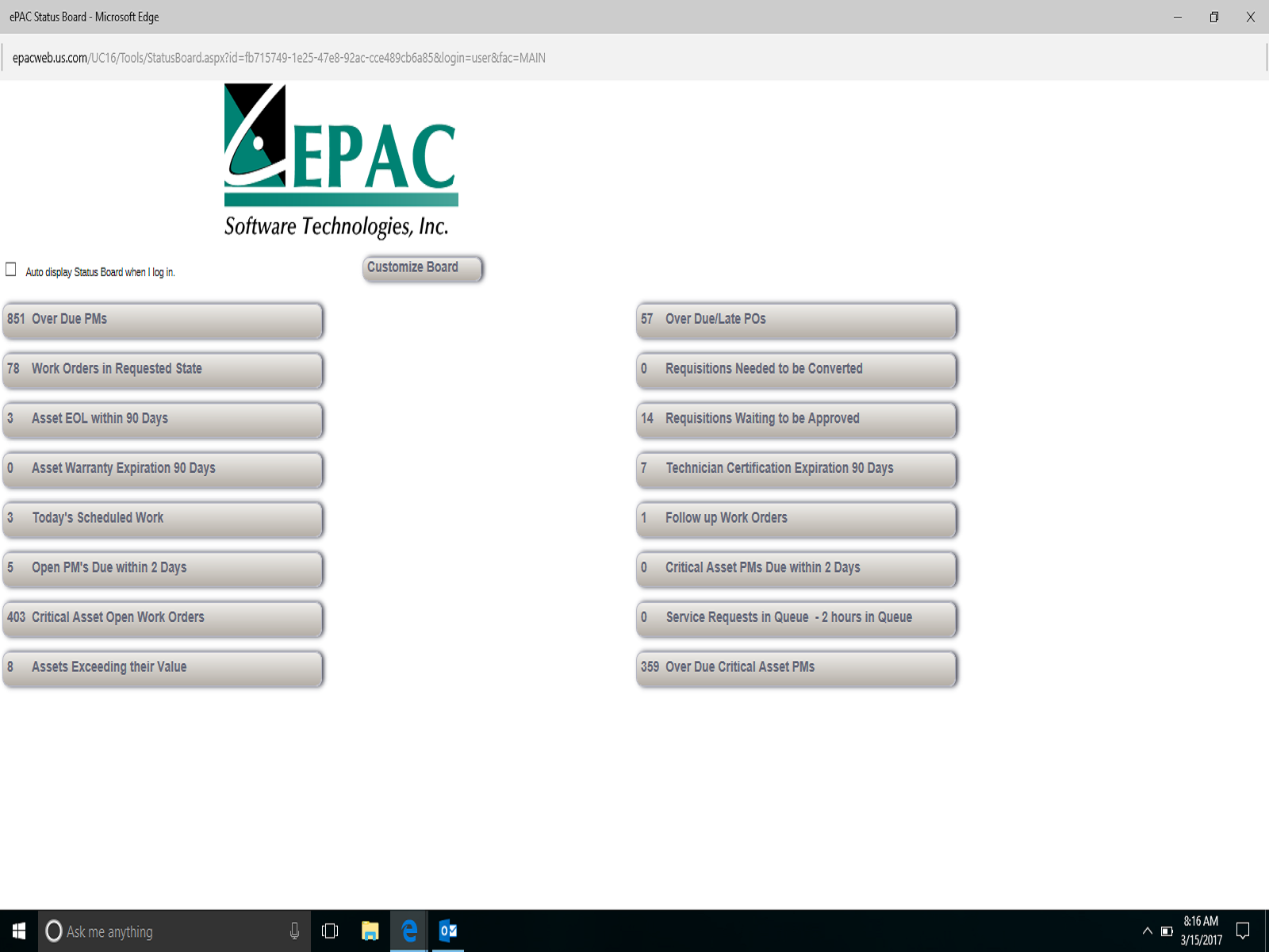 ePAC status board