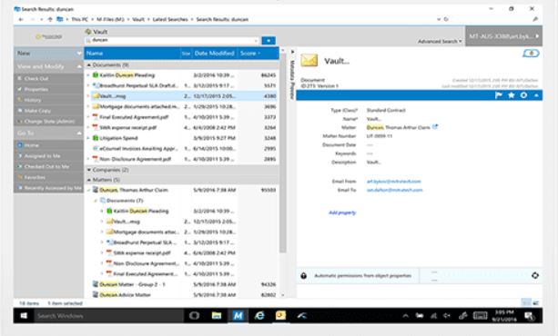 eCounsel screenshot: eCounsel vault
