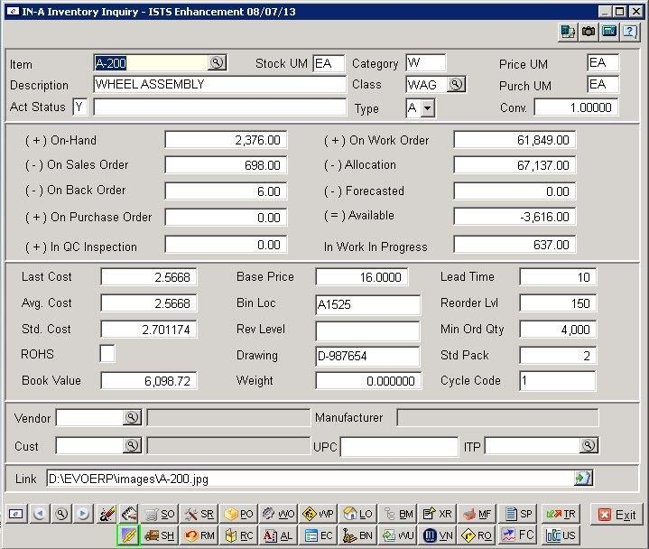 EVO~ERP screenshot: EVO~ERP inventory stock status