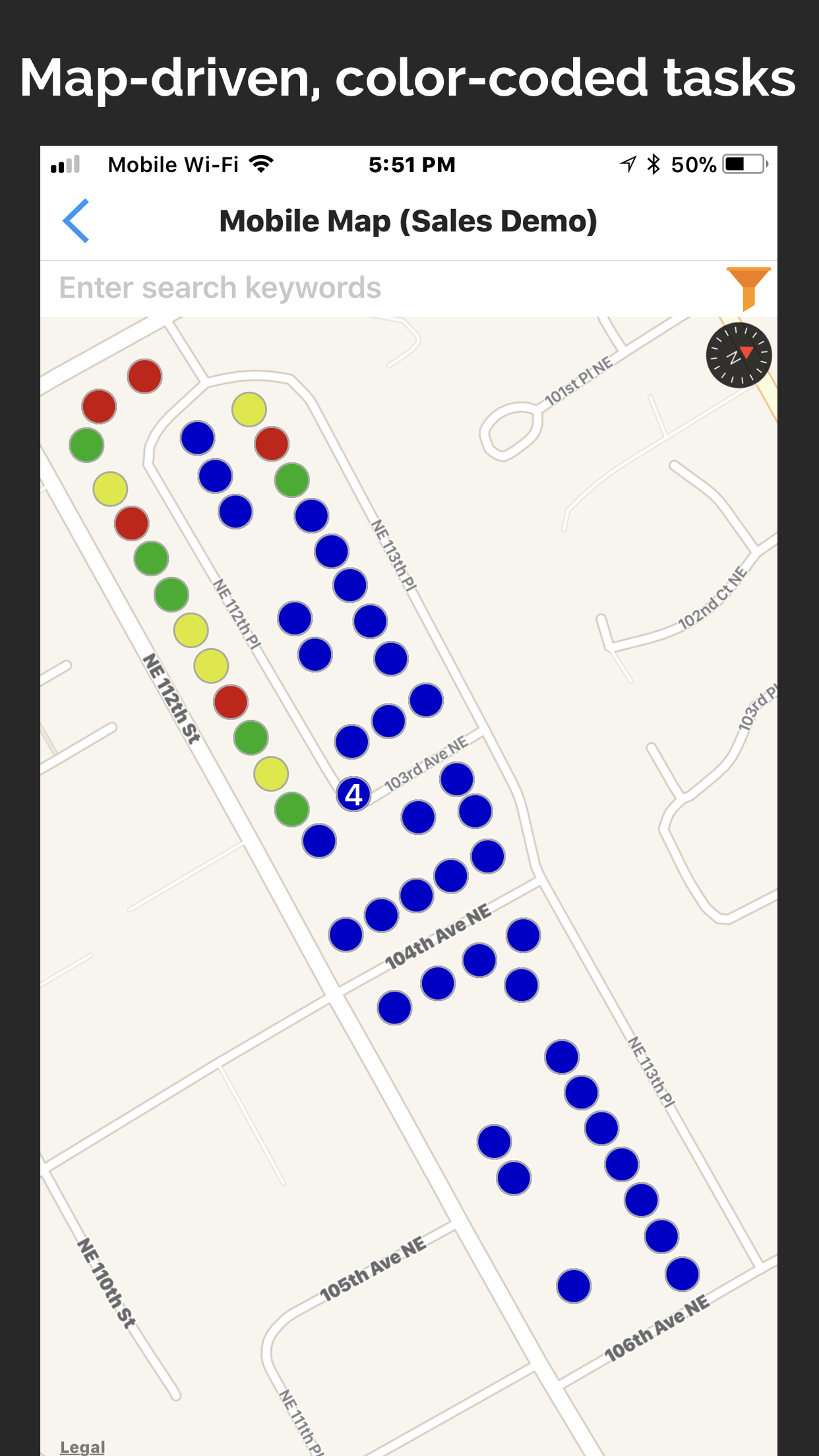 Forms On Fire Software - Color-coded, map-driven tasks inform you what you've done and what you'll do next.