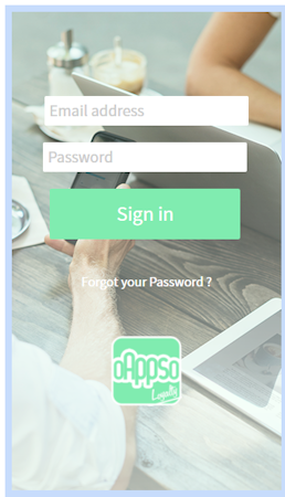 Oappso Loyalty screenshot: Sign in to Oappso Loyalty securely with email address and password