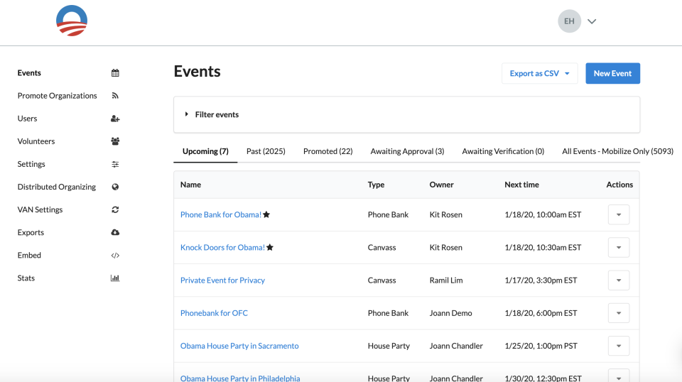 Mobilize admin dashboard