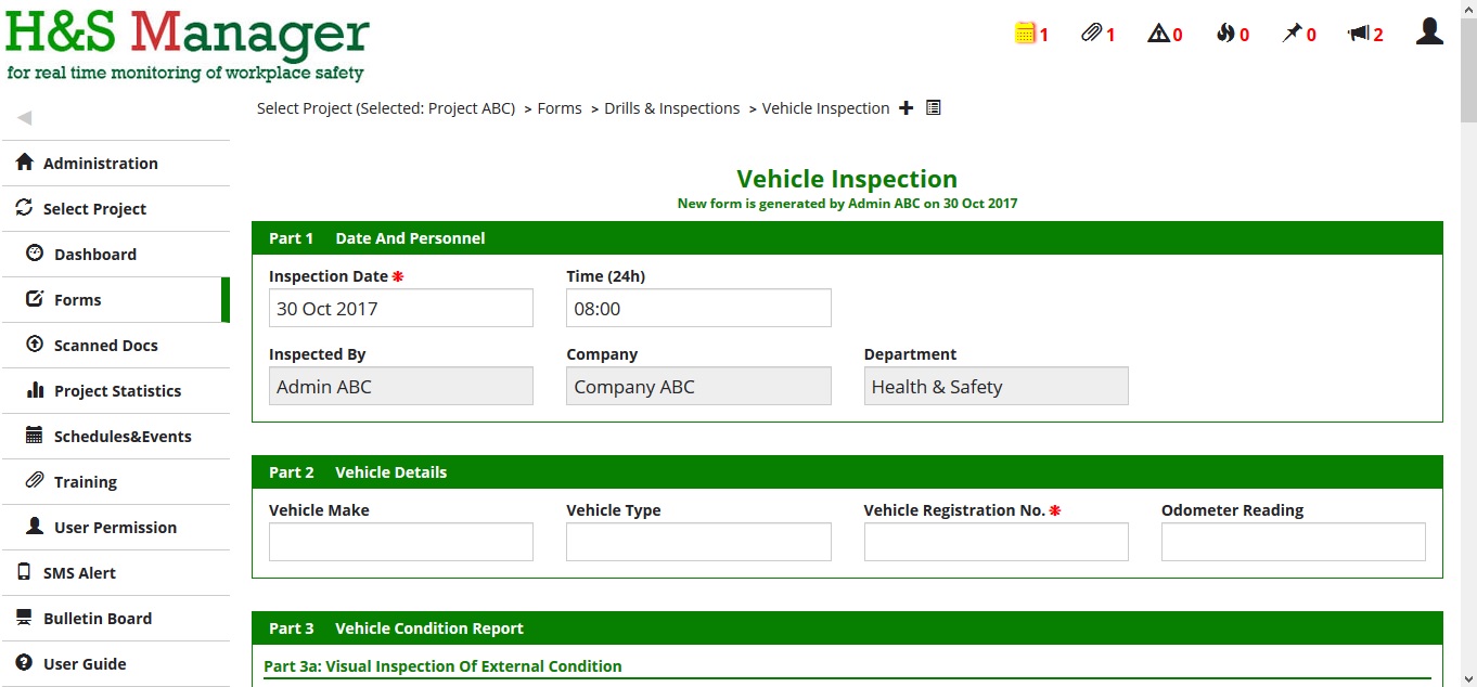 Vehicle inspection checklist