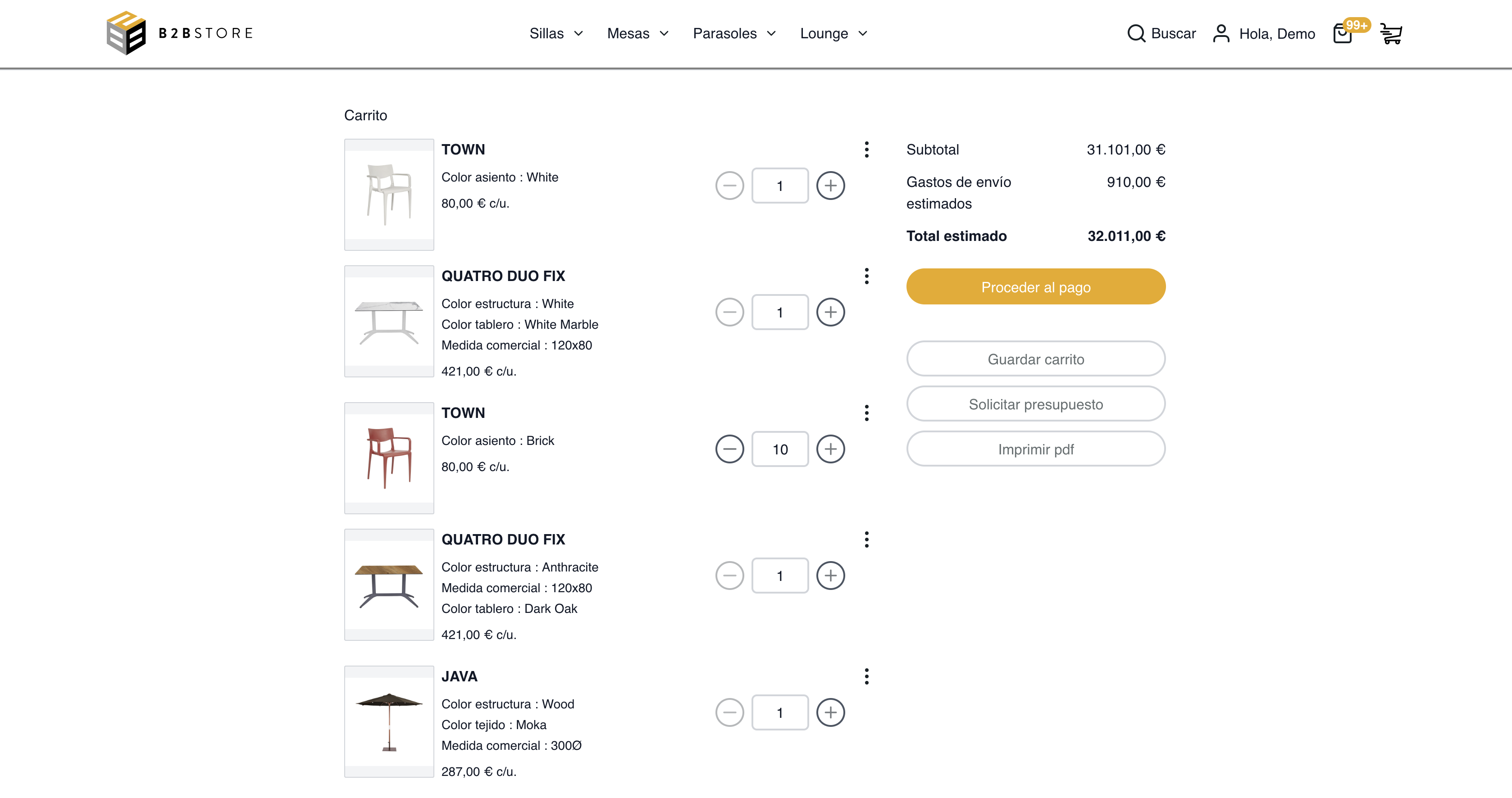 B2BStore cart page demo