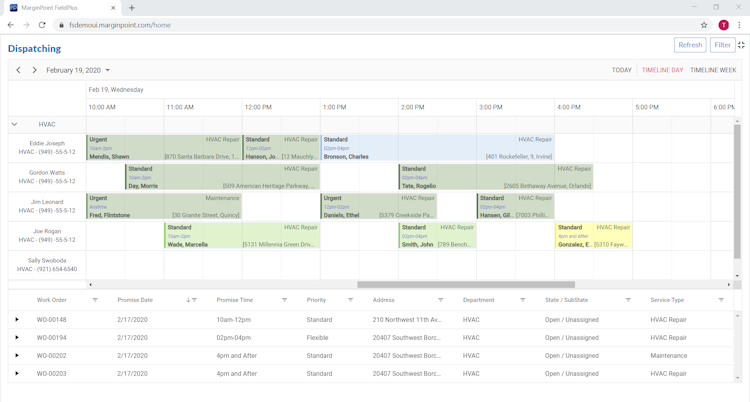 FieldPlus screenshot: Schedule & Dispatch Board
