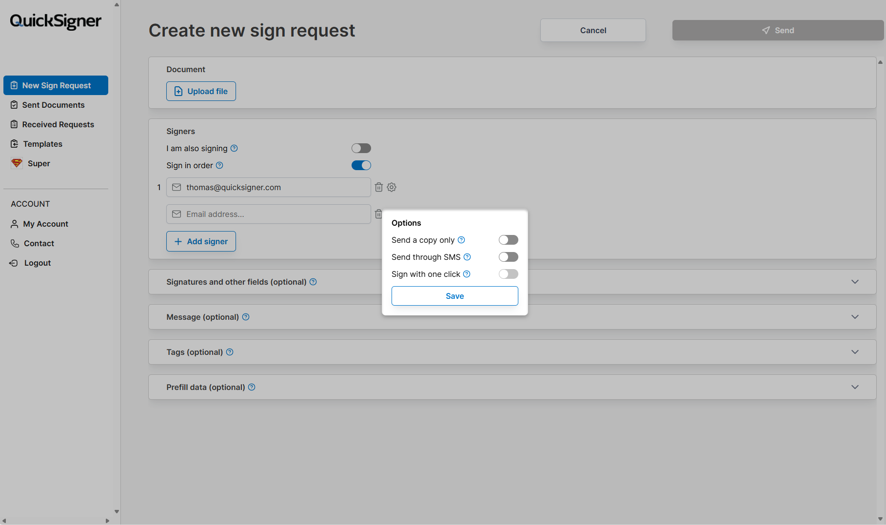 QuickSigner screenshot: QuickSigner Features