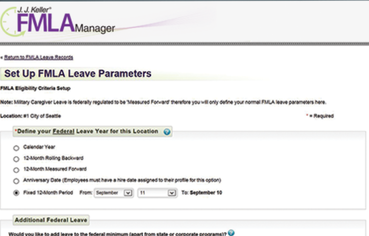 J. J. Keller FMLA Manager leave parameters