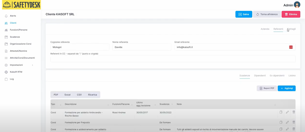 SafetyDesk screenshot: SafetyDesk clients