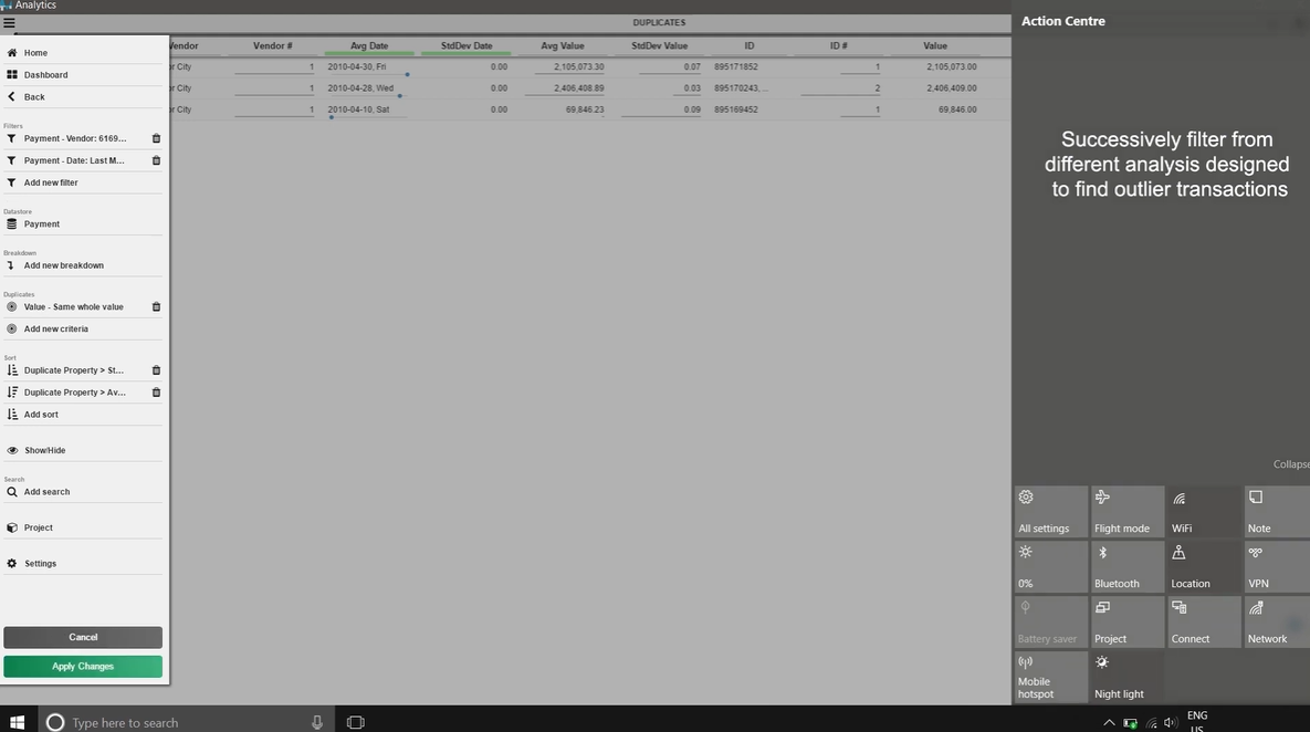 Forestpin Analytics screenshot: Forestpin Analytics filter analysis