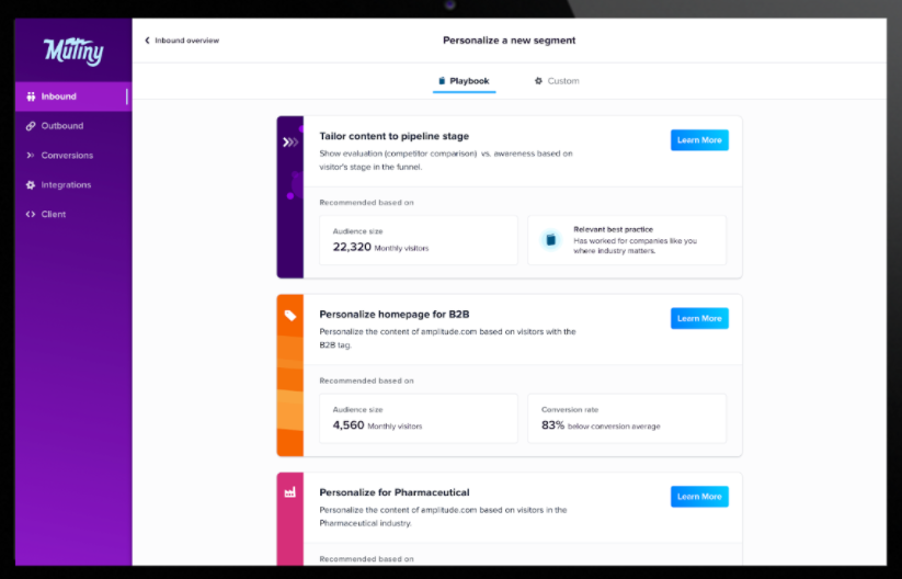 Mutiny screenshot: Mutiny personalize segments