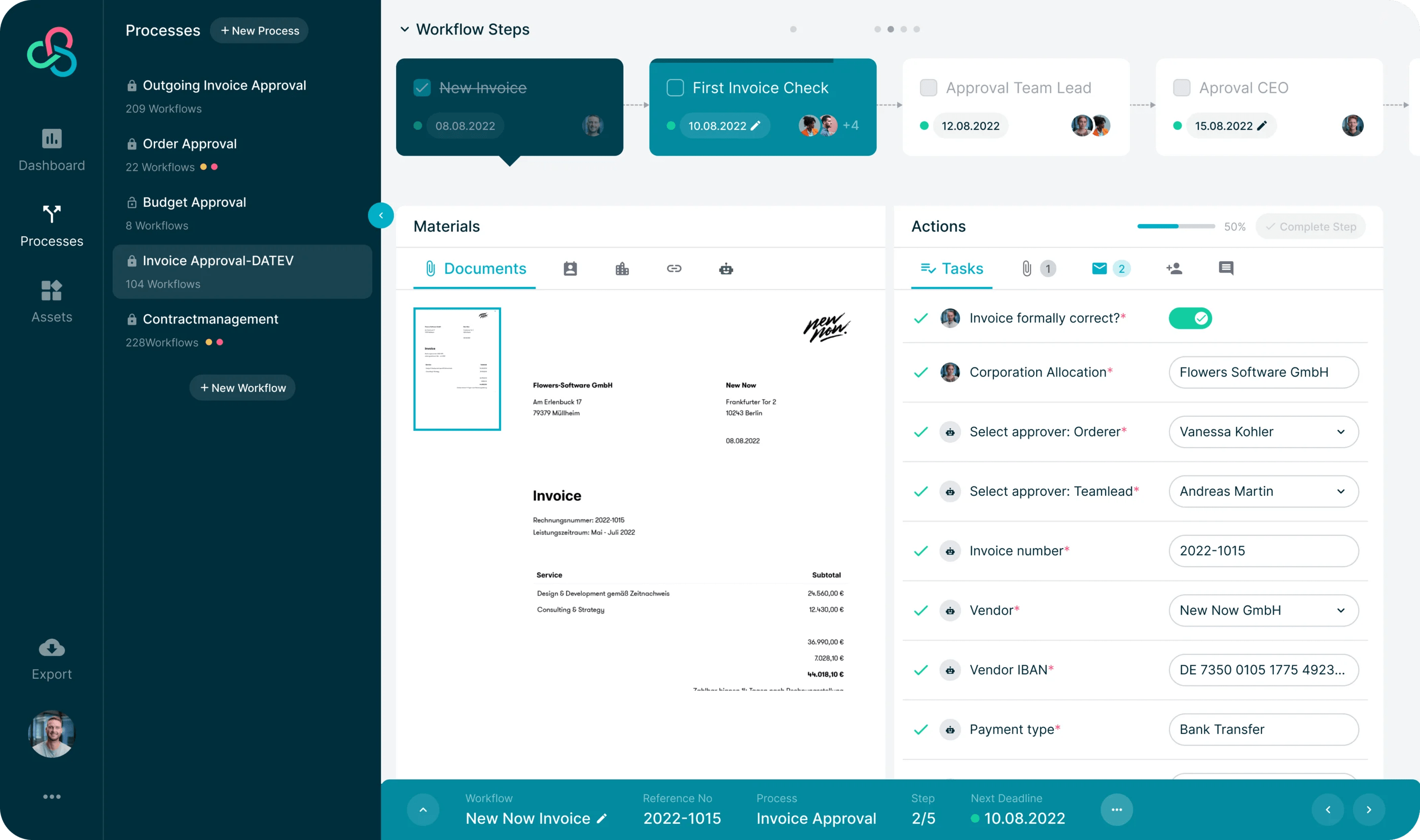 Flowers screenshot: Flowers invoice approval workflow