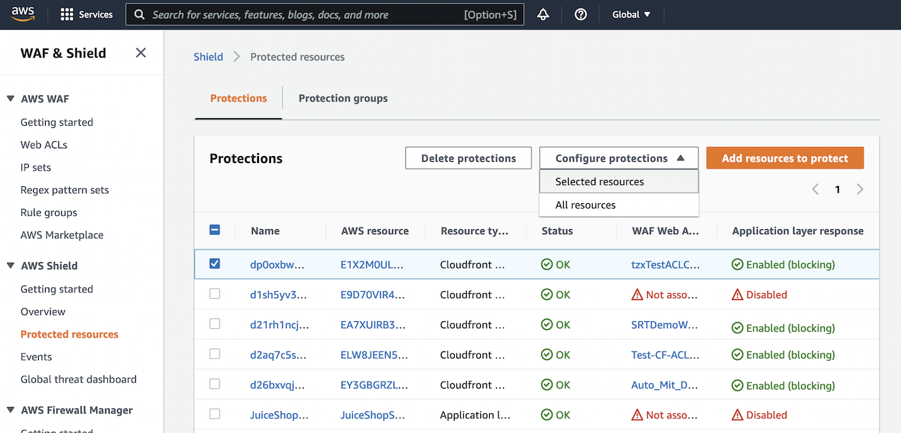 AWS Shield protected resources