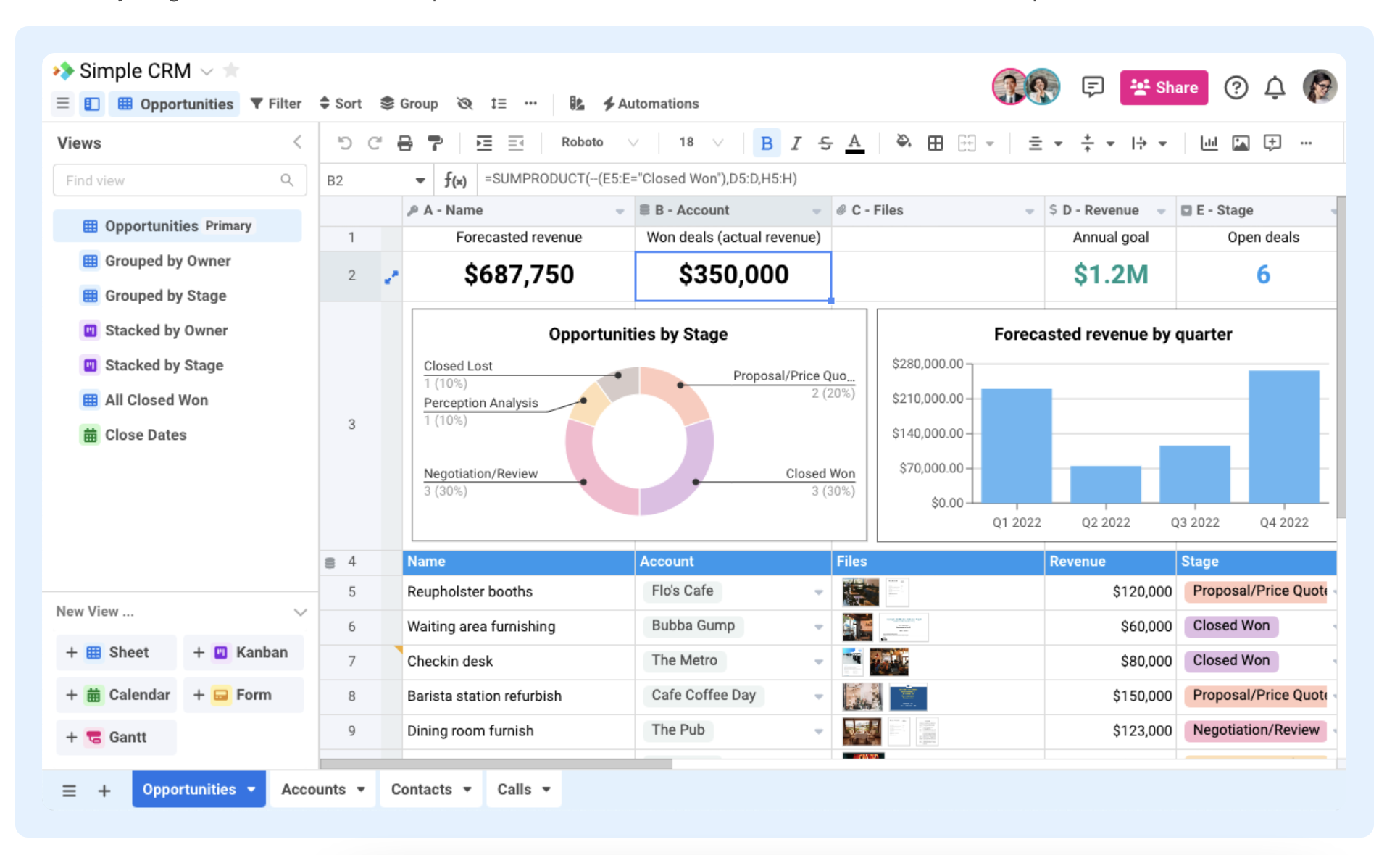 Sheet View -- Get organized fast with a customized view of your data Build everything from classic free-form spreadsheets to structured database tables with relationships.