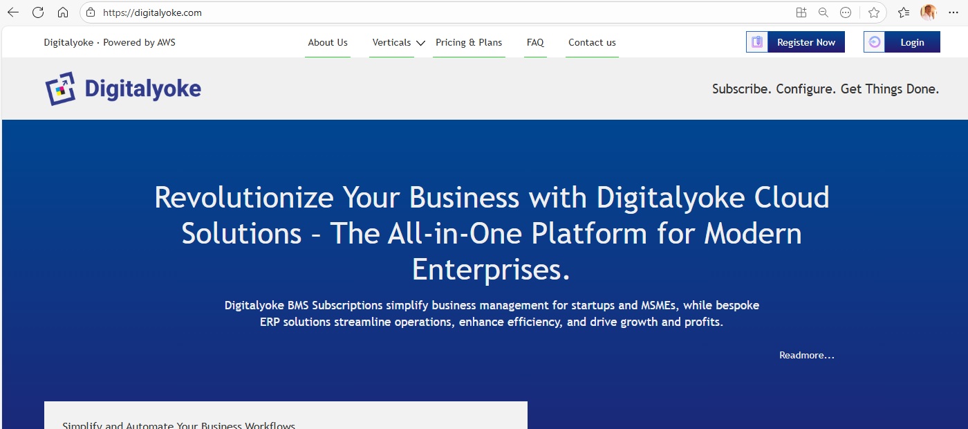 Digitalyoke screenshot: Digitalyoke is a cloud-based ERP software for small to mid-sized businesses. It helps manage core operations like finance, inventory, and sales, streamlining workflows from a single platform.