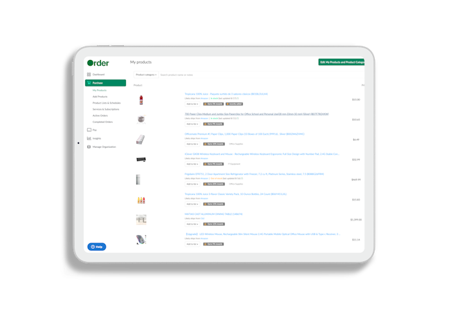 Order.co screenshot: A guided marketplace for all your purchasers