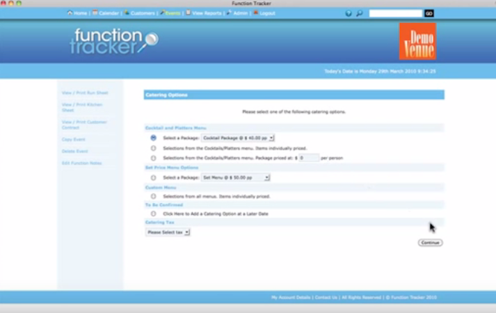 Function Tracker for Caterers screenshot: Function Tracker for Caterers Catering options
