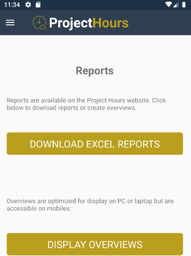 Project Hours download excel reports