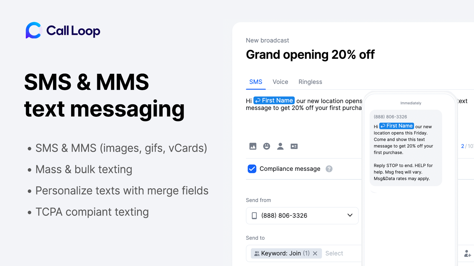 Send personalized business texts, SMS marketing campaigns, and more.