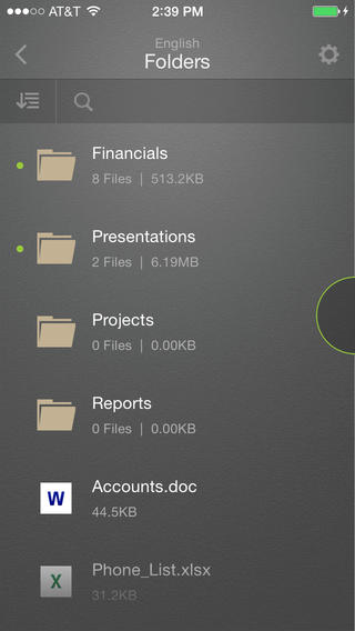 Citrix ShareFile Software - Folder view on iPhone