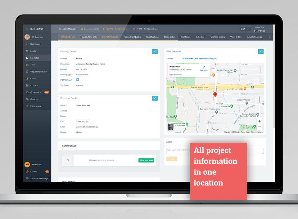Online customer and lead management saves time. Buildxact ends the need for paper files and overcrowded inboxes. An online customer portal keeps everyone in the loop with project photos, updates and invoices.