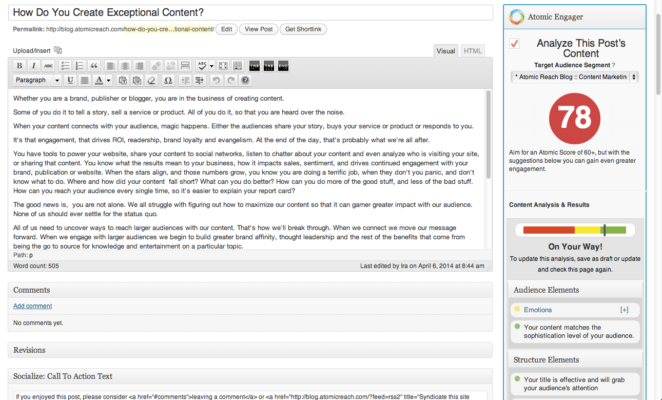 Score the content within posts before they are published