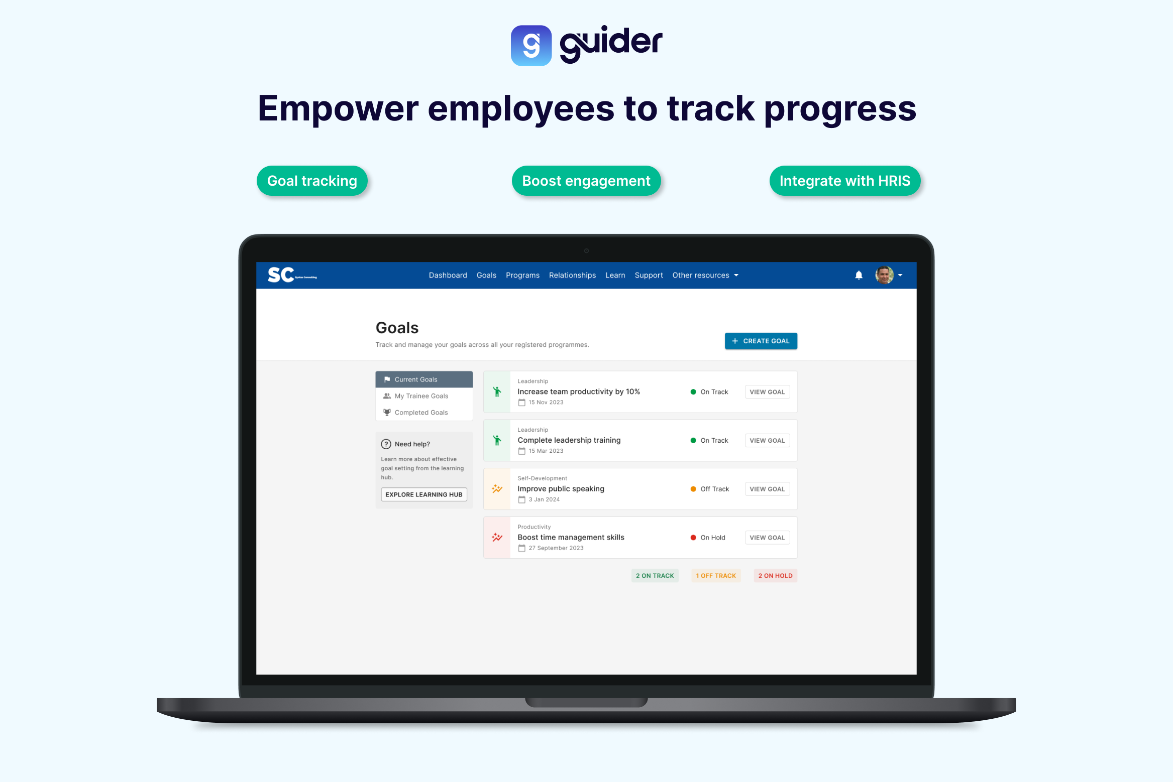 Give your employees the tools they need to track their L&D progress, with custom goal creation that their mentors can help them track, stay accountable for, and most of all, beat.
