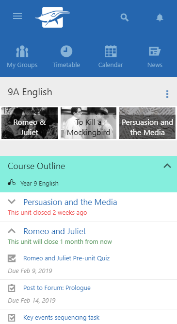 Schoolbox course outline screenshot