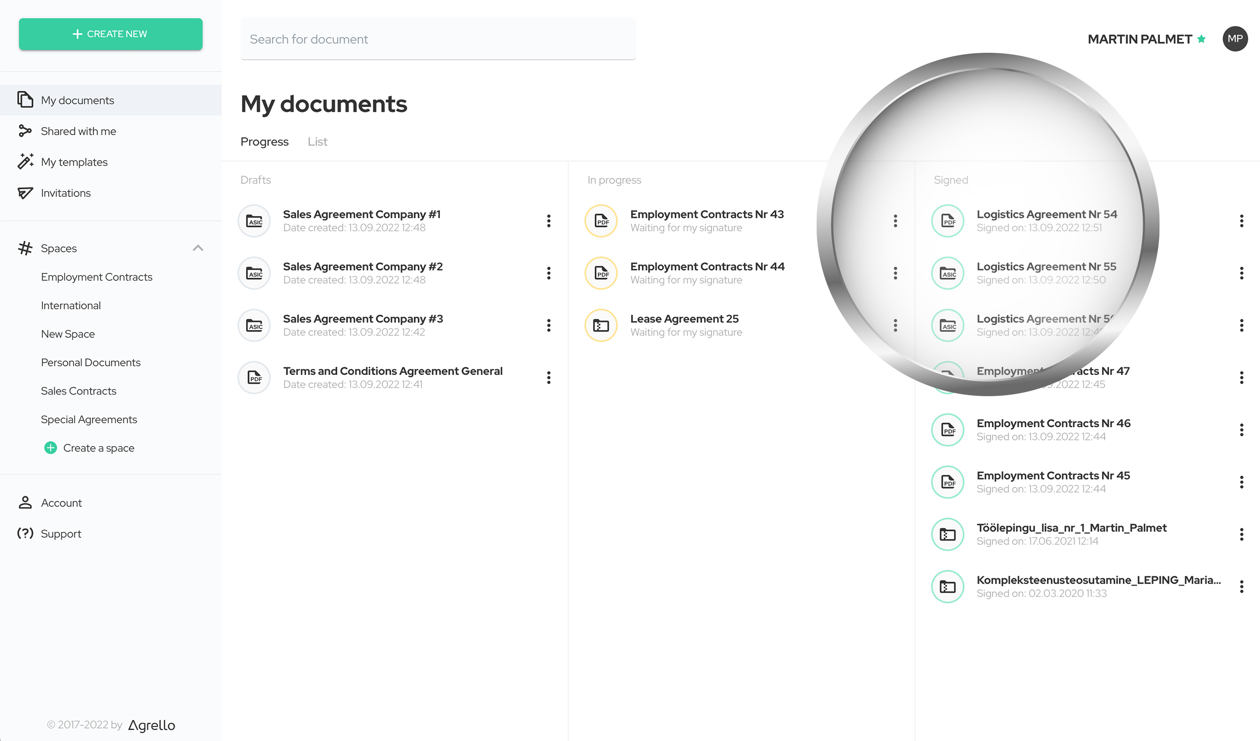 Sometimes it takes more time to collect all necessary signatures.  Agrello's document dashboard is designed to give you clear and instant feedback on which deals need a little push and which ones are successfully completed.