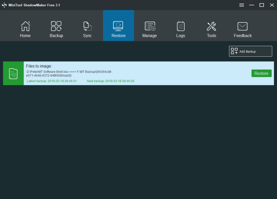 MiniTool ShadowMaker screenshot: MiniTool ShadowMaker restore
