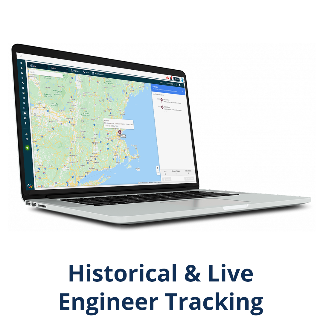 Live GPS tracking | Historically look back | Keep track of your engineers | Optimise route schedules