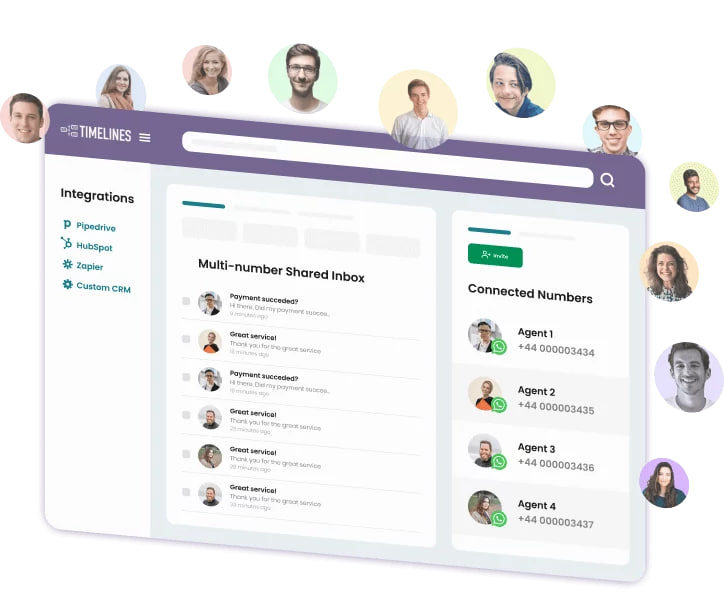 Invite your team members and manage chats from multiple WhatsApp numbers
