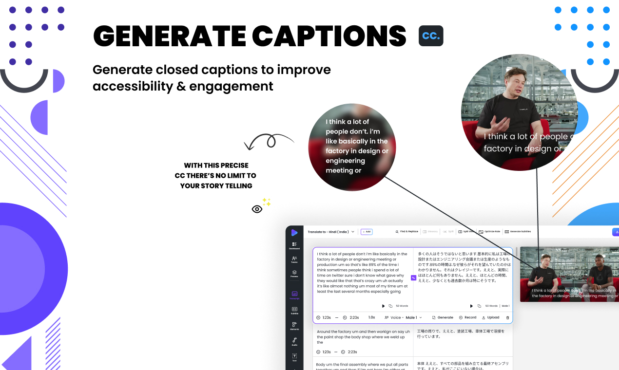 Generate closed captions to improve accessibility & engagement.
